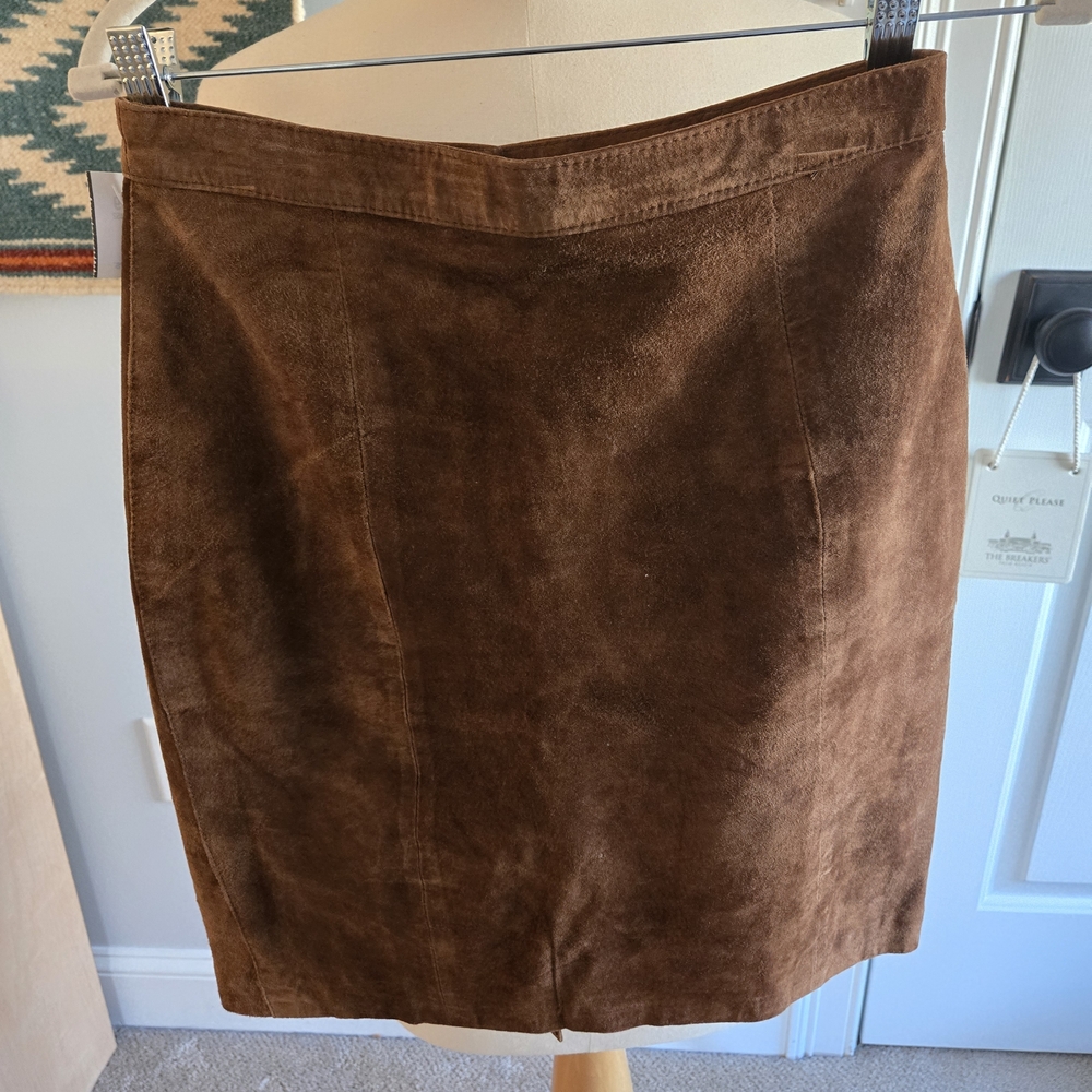 Gitano Rich Brown Leather Suede Pencil Skirt Women's Size 9/10